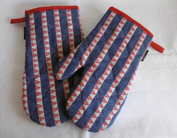 Ofenhandschuhe Jeans rote Dreiecke-